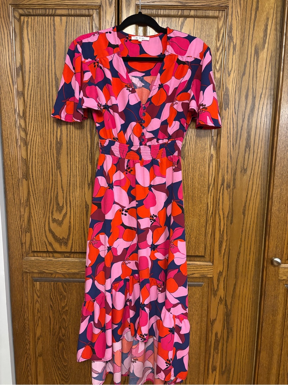 Abel the Label size small Vibrant Pink & Red Floral Midi Dress
